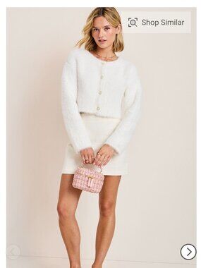 Francesca's  Lynn Fuzzy Pearl Button Cardigan Ivory Size L NWT $ 60